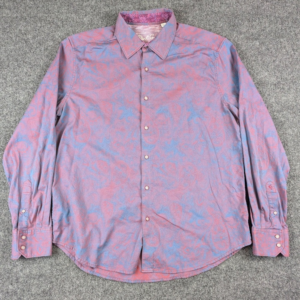 Robert Graham Mens XL Classic Fit Paisley Jacquard Button Down Shirt Red Blue - Picture 3 of 13